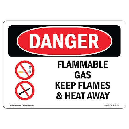 Signmission OSHA Sign, 3.5" Height, 5" Wide, Flammable Gas Keep Flames And Heat Away, Landscape, 10PK OS-DS-D-35-L-1238-10PK